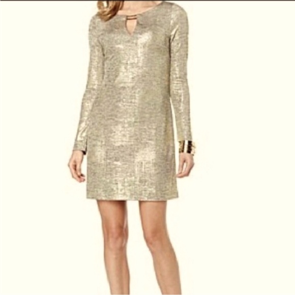 Vince Camuto Dresses & Skirts - Vince Camuto Gold Metallic Shimmer Long Sleeve Dress Size 6